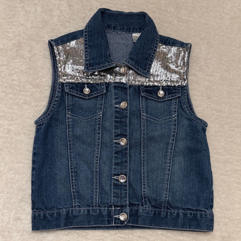 Girls Sequins and Gems Denim Vest